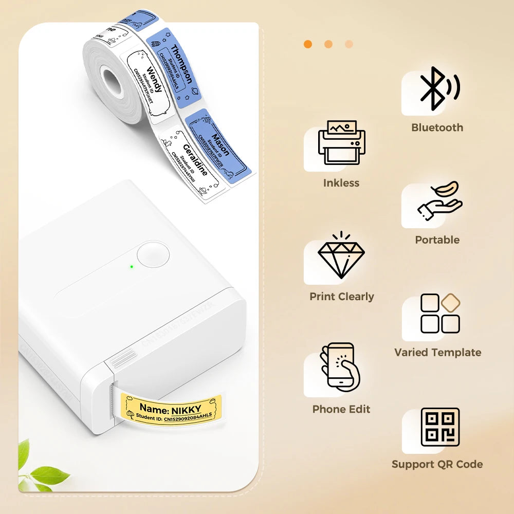 UniPlus D12 Mini Bluetooth Thermal Label Printer – Inkless, Self-Adhesive, iOS/Android