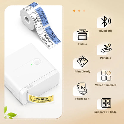 UniPlus D12 Mini Bluetooth Thermal Label Printer – Inkless, Self-Adhesive, iOS/Android