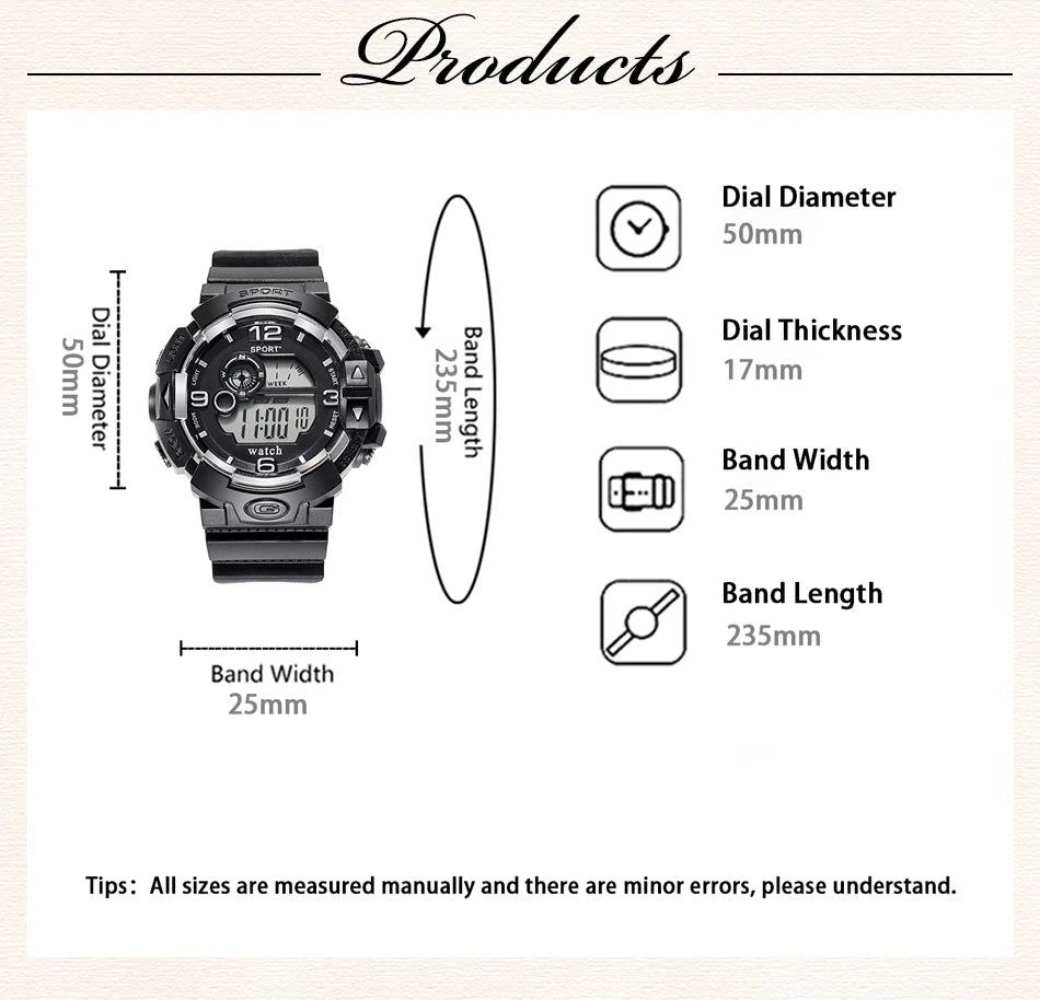 Men's Luminous Military LED Digital Watch - Waterproof, Silicone Strap, Calendar Display