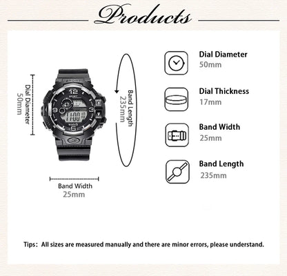 Men's Luminous Military LED Digital Watch - Waterproof, Silicone Strap, Calendar Display