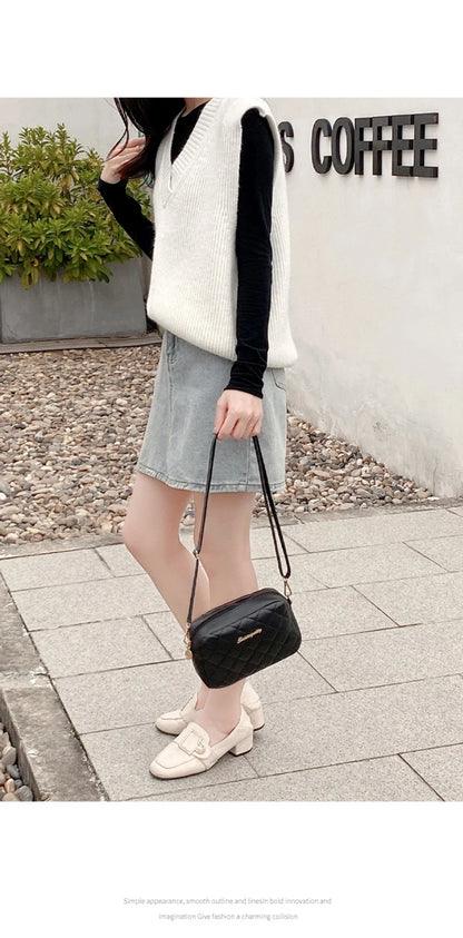 Tassel Diamond Grid Embroidery Crossbody Bag with Chain Strap