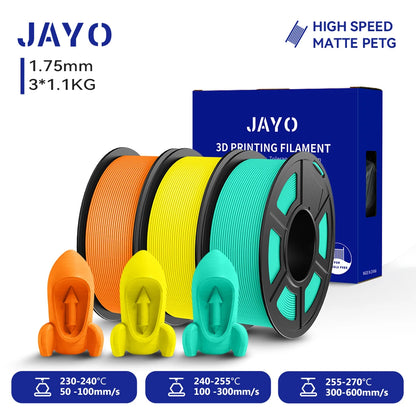 JAYO PETG/High Speed Matte PETG 3D Printing Filament 1.75MM Mix-Colors & No bubbles &Non-toxic For 3D Printer & Pen 3Rolls