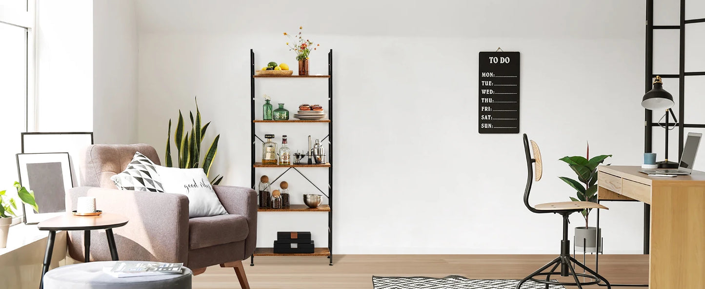JHK 5-Tier Bookcase Bookshelf | Metal Frame Storage Organizer