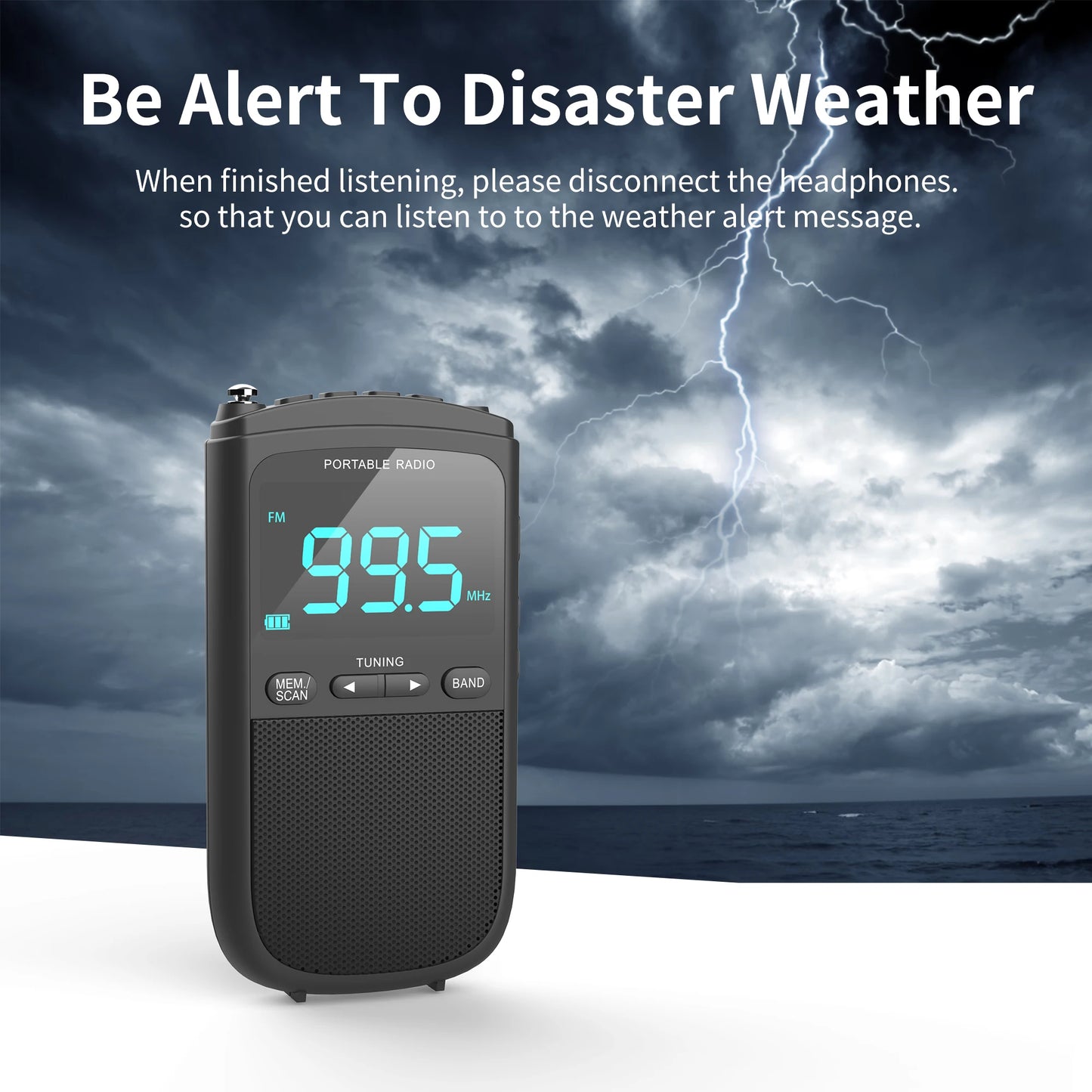 Mini AM/FM Portable Radio – Pocket Stereo Speaker, Rechargeable, Alarm Clock for Outdoor