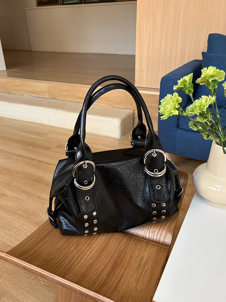 NIGEDU Rivet PU Leather Shoulder Bag