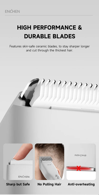 ENCHEN Boost-W Cordless Hair Clipper – USB Rechargeable, Adjustable Comb