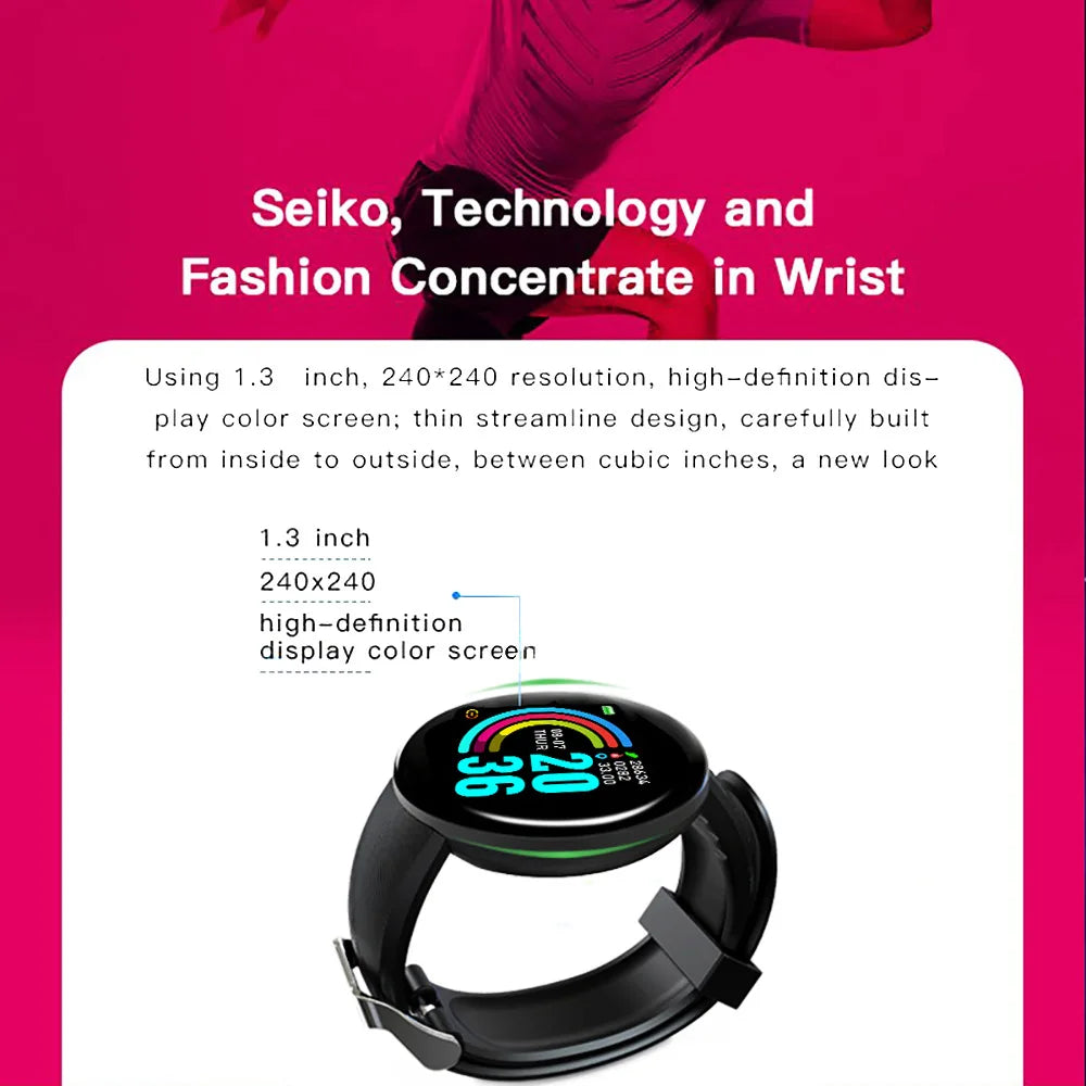 D18 Smart Watch – Waterproof Fitness Tracker with Heart Rate & Sleep Monitor