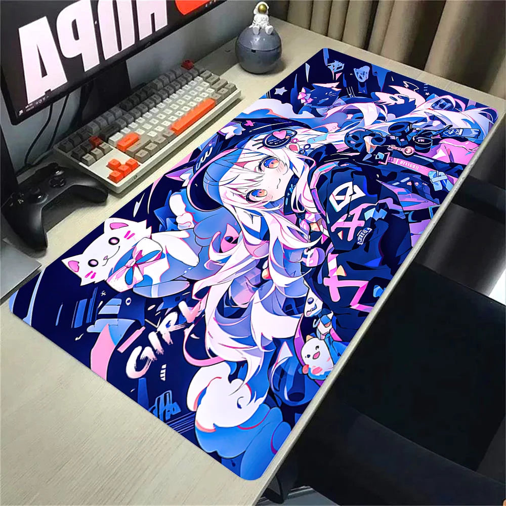 Kawaii Girls & Cat Graffiti Deskmat 900x400 – Anime Gaming Mouse Pad, Waterproof, Non-Slip