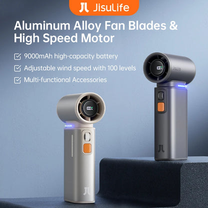 JISULIFE Portable Turbo Handheld Fan – 9000mAh, 100 Wind Speeds, LED Display, Outdoor Camping Fan (FA55)