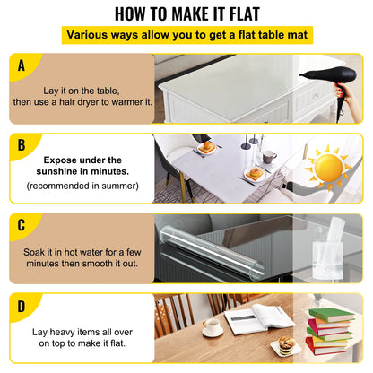 SucceBuy Clear PVC Table Cloth Protector | 1.5-2mm Transparent Soft Glass