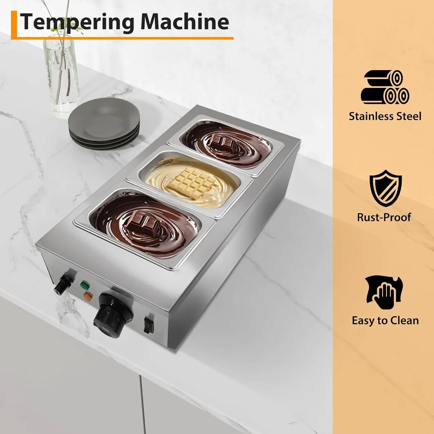 Chocolate Melting & Tempering Machine – 2/3 Tank Stainless Steel with Lid