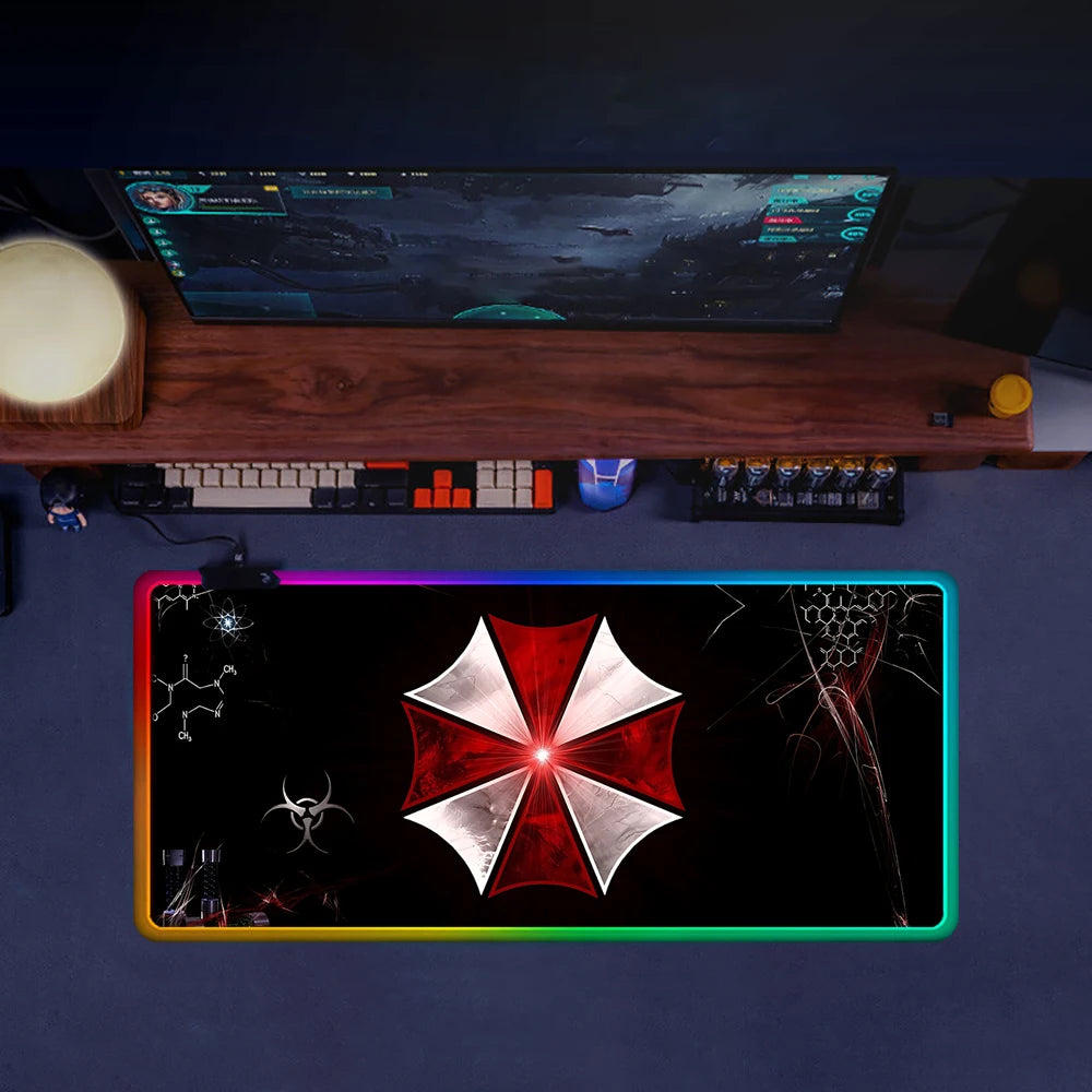 RGB LED Gaming Mouse Pad – Resident Evil Design, Glowing Rubber Mousepad for PC Gamer