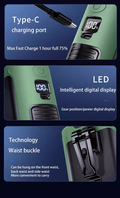 Portable Waist & Neck Fan 10000/20000mAh – 5-Speed with LED Light