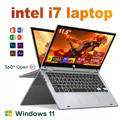 11.6" 2-in-1 Touch Laptop Tablet – Intel Core i7-8500Y, 8GB RAM, up to 2TB SSD, 360° Flip, Windows 11