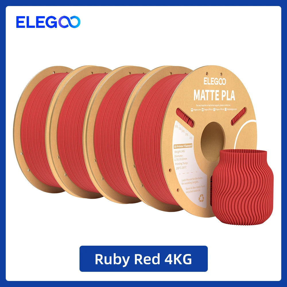 ELEGOO Matte PLA Filament 1.75mm 1KG – +/-0.02mm Accuracy, Cardboard Spool