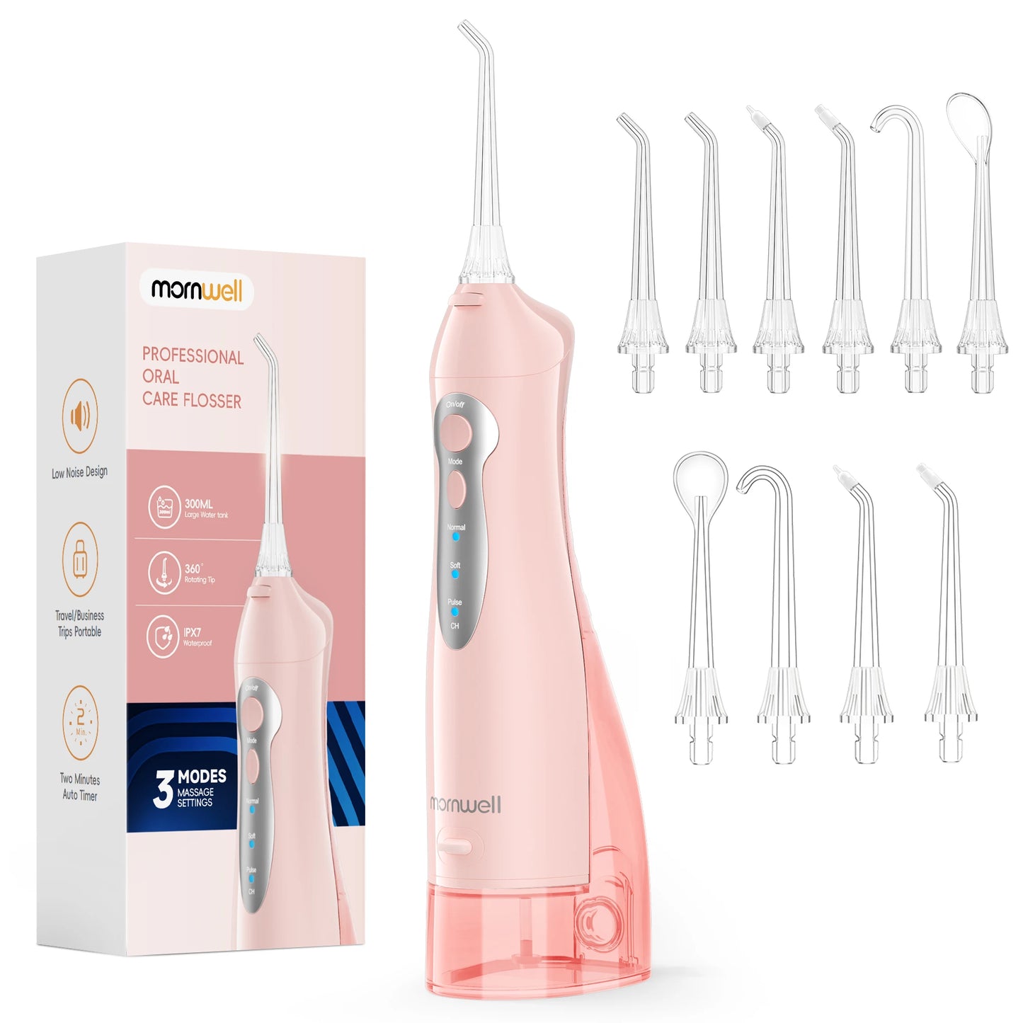 Mornwell D52 Cordless Water Flosser – 4 Jets, 3 Modes, IPX7 Waterproof