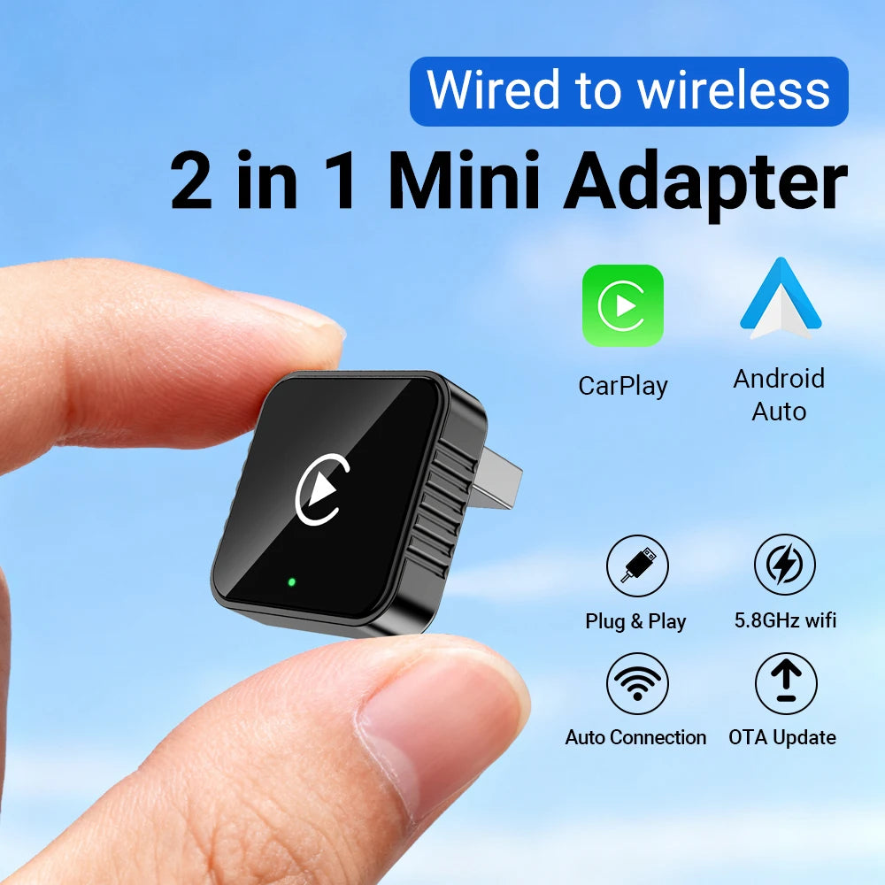 Wireless CarPlay & Android Auto Adapter 2026 | Plug & Play, Stable BT+WiFi, OTA Updates, 99% Car Compatible