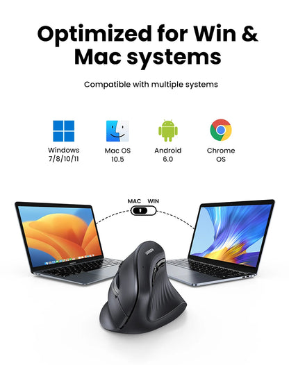 UGREEN Vertical Ergonomic Mouse – Bluetooth 5.0 & 2.4G Wireless, 4000DPI, 6 Silent Buttons, for Mac & PC