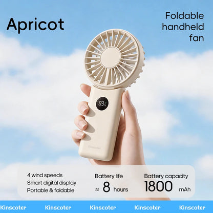 Portable Folding Handheld Fan 1800mAh – 4-Speed with LED Display
