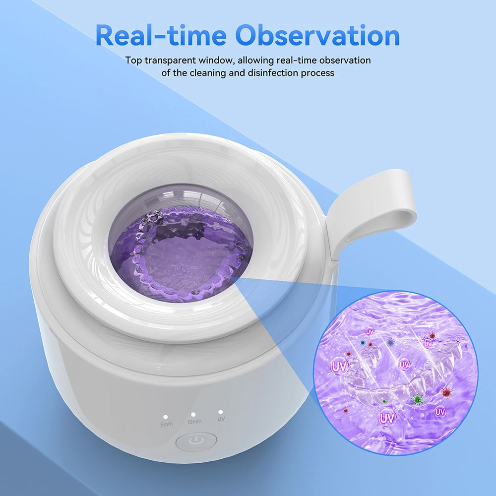 KUNPHY Dental Pod Ultrasonic Retainer Cleaner 200ml – UV Sterilization, 3 Modes for Aligners & Night Guards