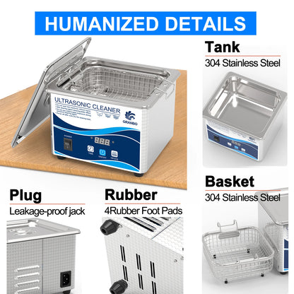800ml Ultrasonic Cleaner 60W | EU Plug | Degas | 110V-220V | Watches & Jewelry