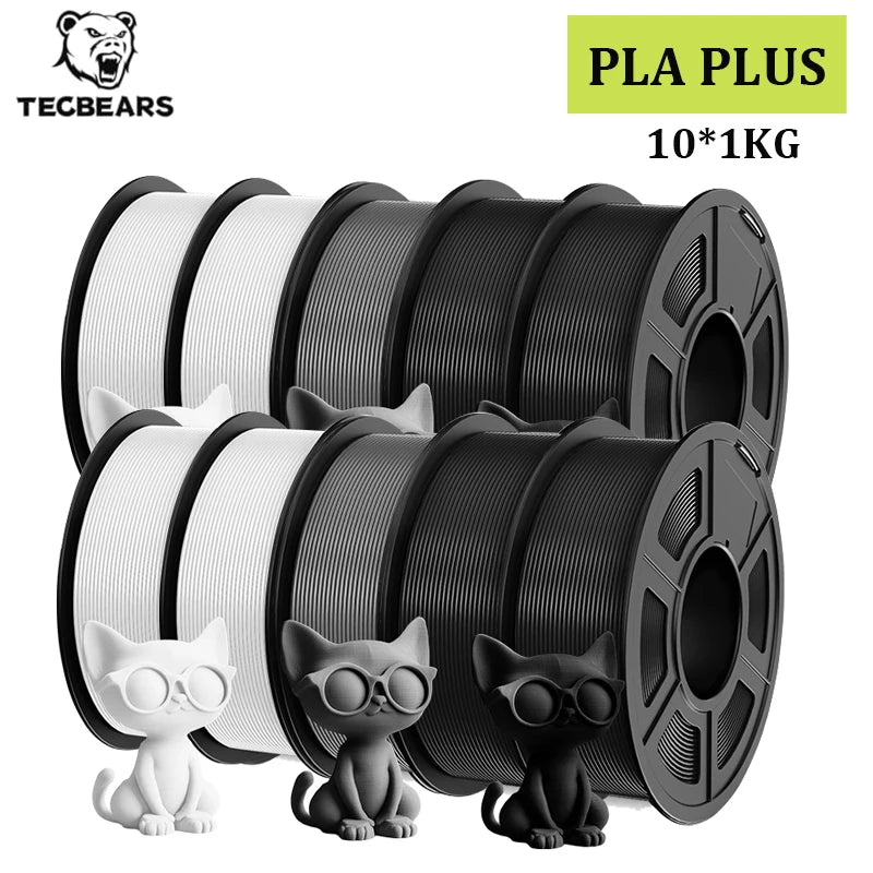 TECBEARS PLA+ Filament – 10KG Bundle, 1.75mm, Multi-Color, High Toughness, No Bubbles for FDM Printers