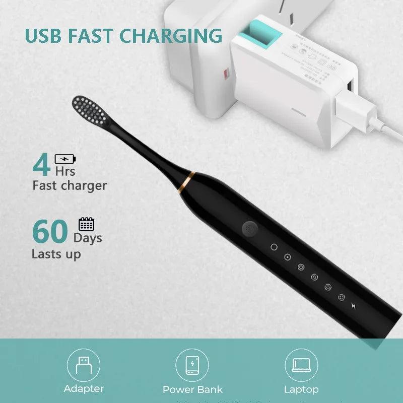Xiaomi 6 Gear Sonic Electric Toothbrush with waterproof design, USB charging, 8 brush heads, and whitening features.