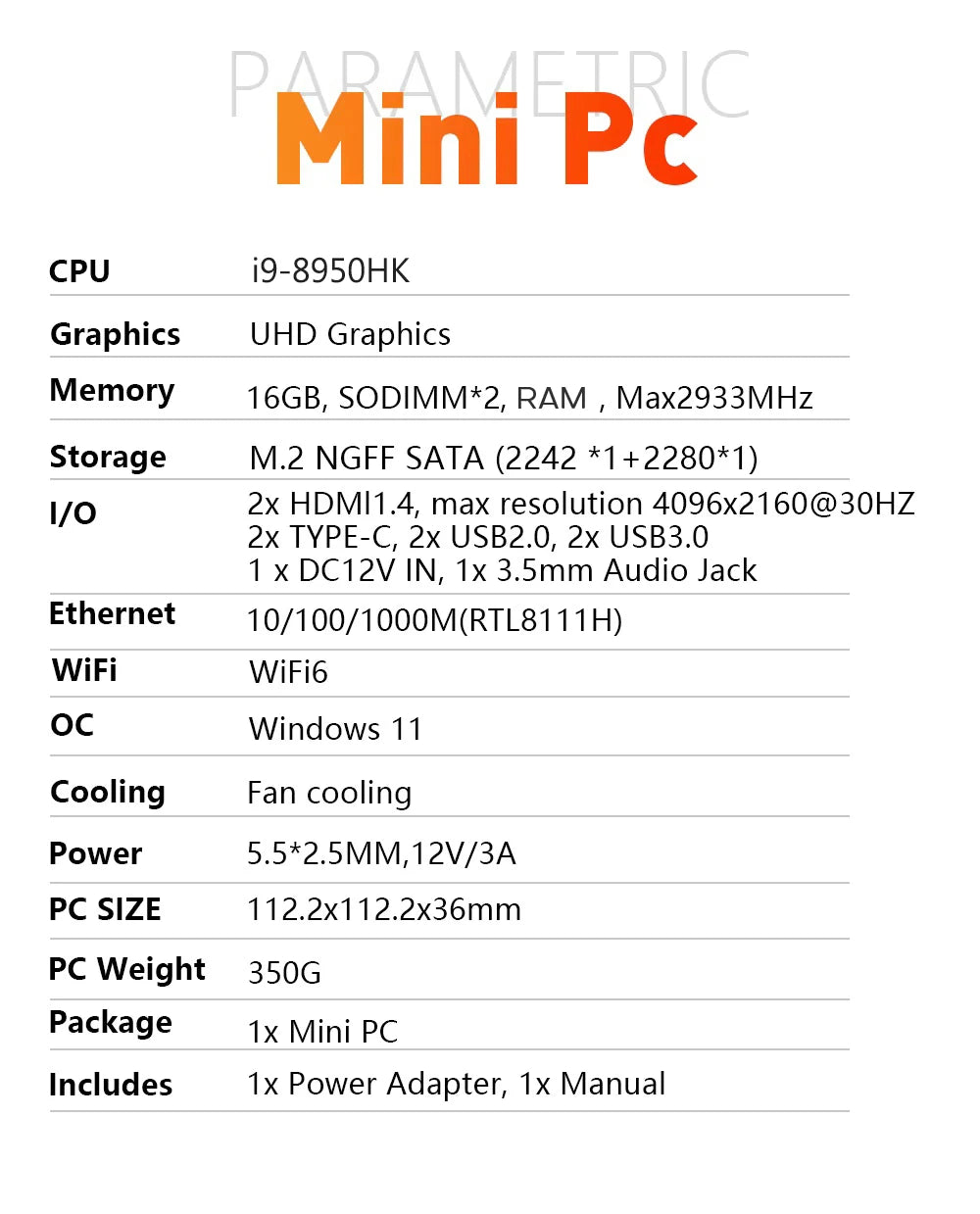 Mini PC Desktop – Intel Core i9 8950HK / i3 6100U, Windows 11 Pro, 16GB RAM, up to 2TB SSD, WiFi 6