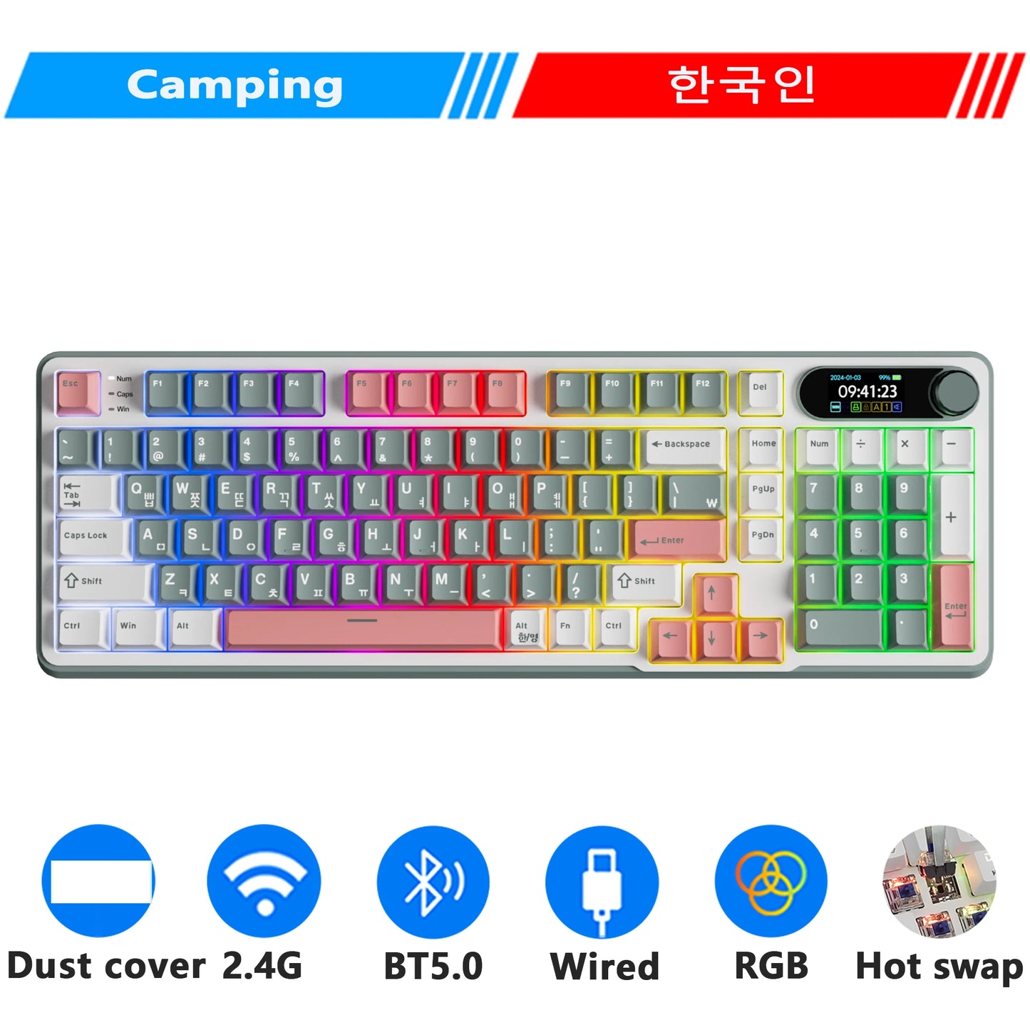 RK Royal Kludge S98 Wireless Mechanical Keyboard – 98 Key, Hot-Swap, TFT Screen, BT5.0/2.4G/USB-C