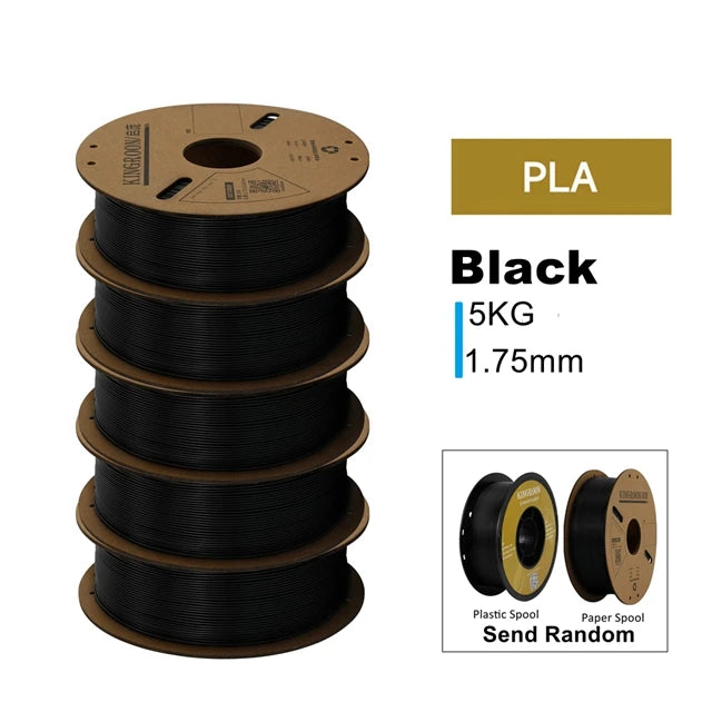 KINGROON 3D Printer Filament Bundle – 5KG, 1.75mm PLA / PETG / TPU / ABS, No Bubbles, Random Spool