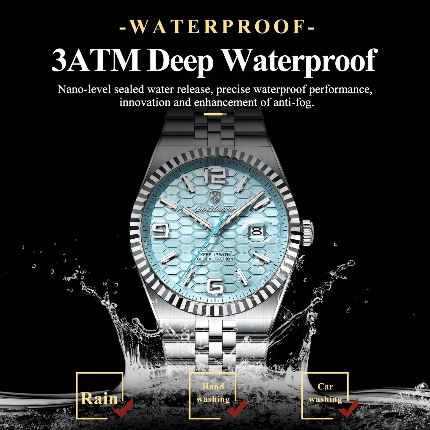 POEDAGAR Men's Luxury Watch – Stainless Steel, Waterproof, Luminous, Date Display, With Box