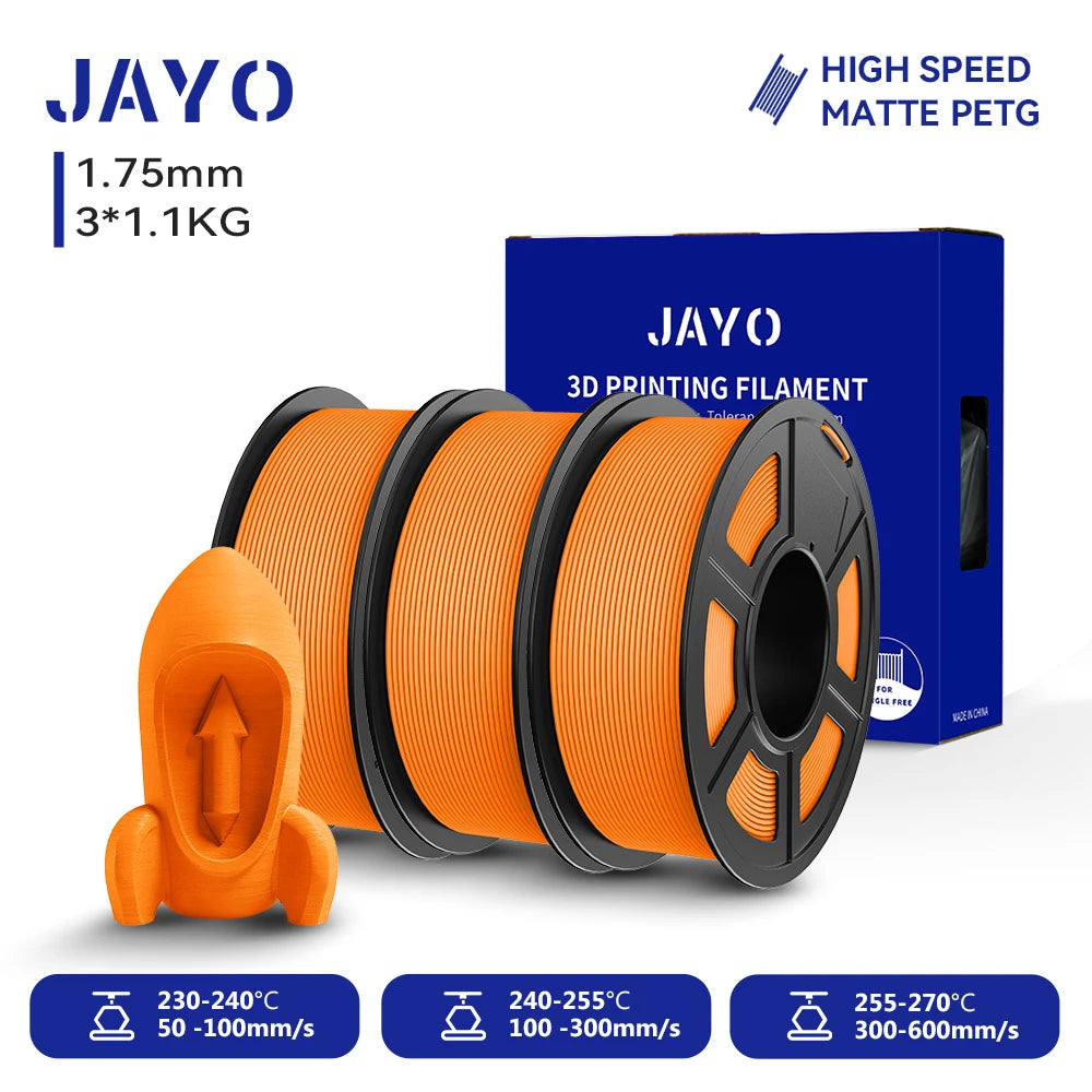 JAYO PETG/High Speed Matte PETG 3D Printing Filament 1.75MM Mix-Colors & No bubbles &Non-toxic For 3D Printer & Pen 3Rolls