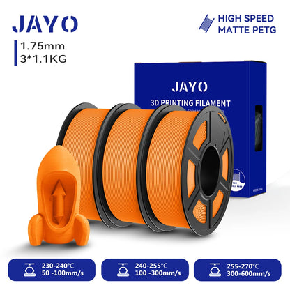 JAYO PETG/High Speed Matte PETG 3D Printing Filament 1.75MM Mix-Colors & No bubbles &Non-toxic For 3D Printer & Pen 3Rolls