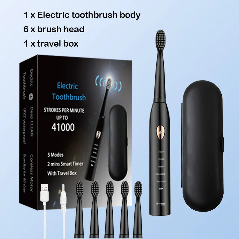 Rechargeable R.E.D. electric toothbrush with 5 modes, waterproof design, and 30-day battery life, ideal for effective oral care.