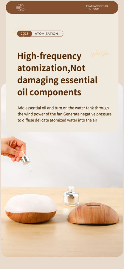 HLCOME Ultrasonic Aroma Diffuser – 200ml Wood Grain, 7 Color LED, Remote Control, Essential Oil Humidifier for Home & Bedroom