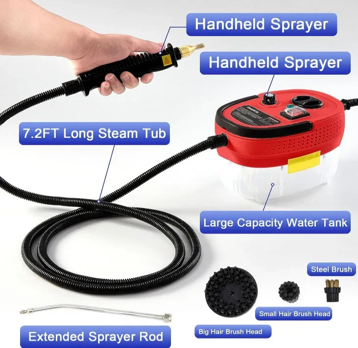 2500W Steam Cleaner 1200ml – High Temperature Pressure Washer for AC, Kitchen Hood & Car 220V