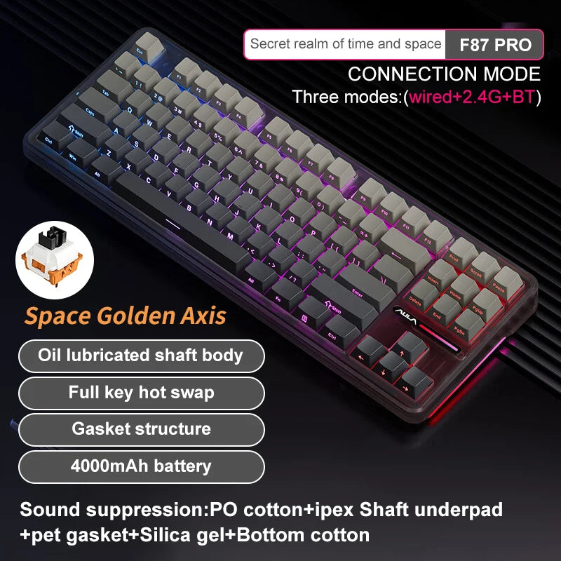AULA F87 Pro Tri-mode Mechanical Keyboard – 8000mAh, Hot-Swap, RGB, PBT, Gasket Mount