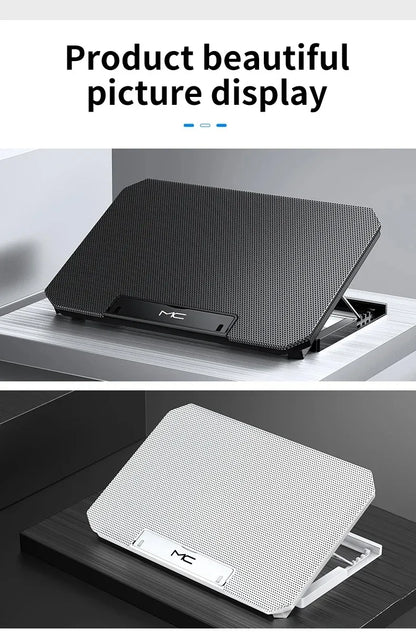 R.E.D. Shopping Q100 17-inch gaming laptop cooling pad with LED screen, dual USB ports, and 2600RPM fan stand for improved cooling.