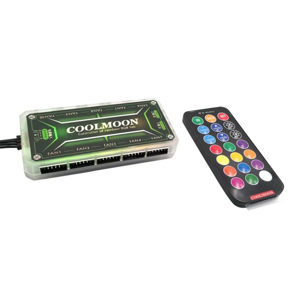 COOLMOON ARGB Fan Hub Controller – 12V 6-Pin, Remote Control, Silent