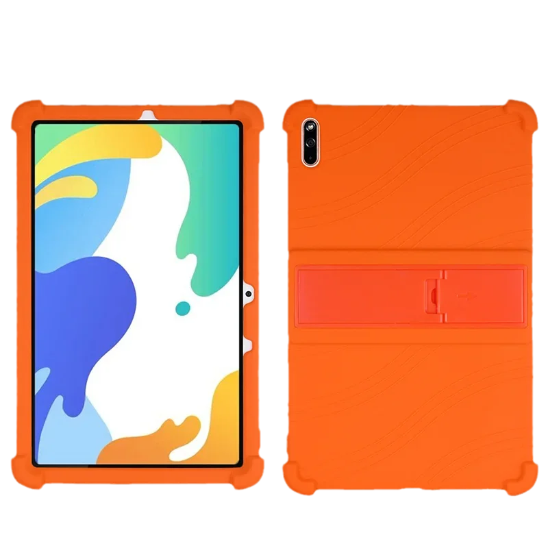 Shockproof silicone tablet case for HUAWEI MatePad 10.4 inch, featuring a stand cover in black with precise cutouts.