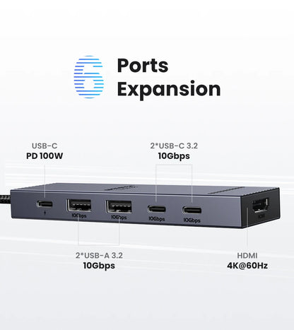 UGREEN USB-C Hub 10Gbps – 4K60Hz HDMI, PD100W, USB 3.2, for MacBook Pro/Air, iPad, Steam Deck, ROG Ally, Legion Go