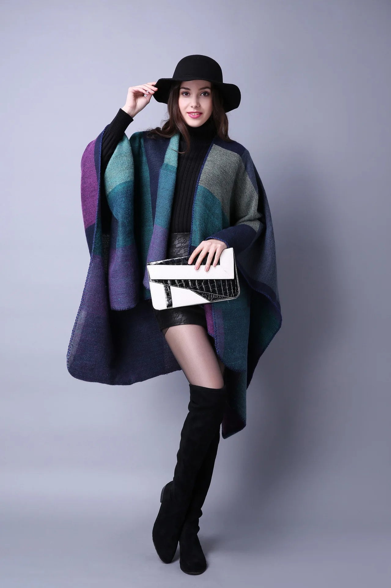 Soft beige imitation cashmere poncho scarf for women, cozy winter shawl and wrap from R.E.D. Shopping.