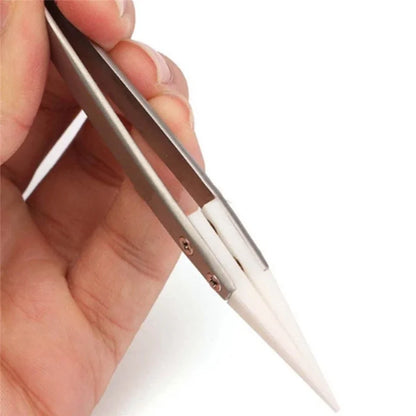 Ceramic Tipped Stainless Steel Soldering Tweezers – Heat-Resistant Fine Point