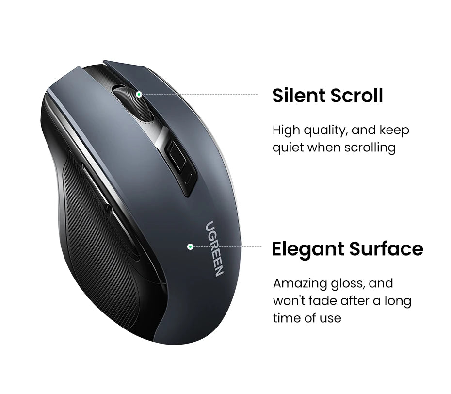 UGREEN MU006 Wireless Mouse – BT5.0 & 2.4G, 4000 DPI, 6 Silent Buttons, Ergonomic for MacBook & PC