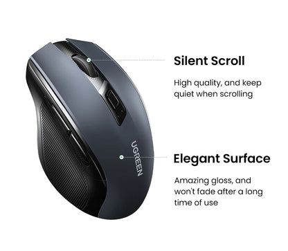 UGREEN MU006 Wireless Mouse – BT5.0 & 2.4G, 4000 DPI, 6 Silent Buttons, Ergonomic for MacBook & PC