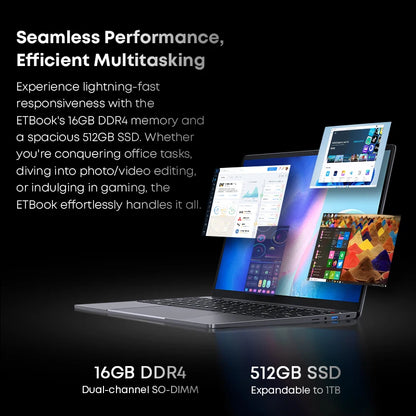 Acer ETBook 14" 2K Laptop Intel Core i3-1220P 16GB RAM 512GB SSD WiFi 6 Windows 11