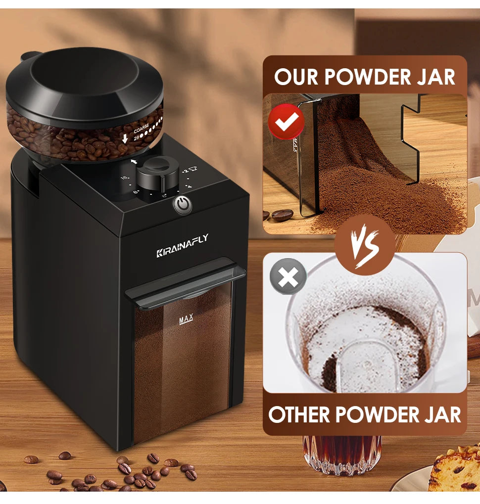 KIRAINAFLY Electric Burr Coffee Grinder – 28 Grind Settings for Espresso & Drip