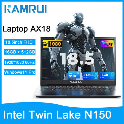 KAMRUI 18.5" Laptop — Intel N150 Quad-Core, 16GB DDR4, 512GB M.2 SSD, 8000mAh Battery, Windows 11 Pro