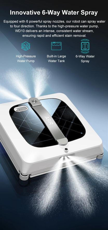 ABIR WD10 Window Cleaning Robot – Dual Roller Brushes, 10000Pa Suction, 6-Way Water Spray & Remote