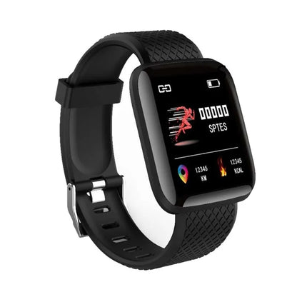 R.E.D. Shopping 116Plus Smart Watch with fitness tracker, heart rate monitor, and sleep tracking displayed on a digital screen.